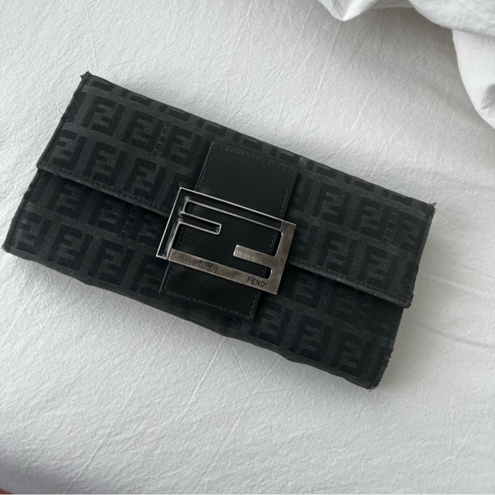 FENDI black Zucchini Monogram Canvas long bi.
fold wallet